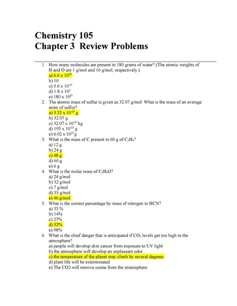3 Test Chapter Chemistry Questions