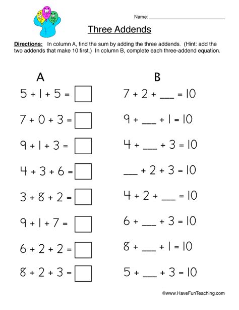 3 Addends Worksheet Online Math Help And Learning 3 Addends Worksheet - 3 Addends Worksheet