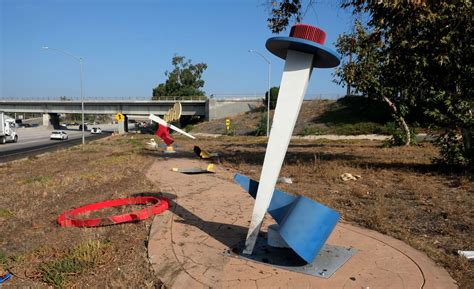 3 colorful sculptures alongside 170 Freeway mowed down by driver 