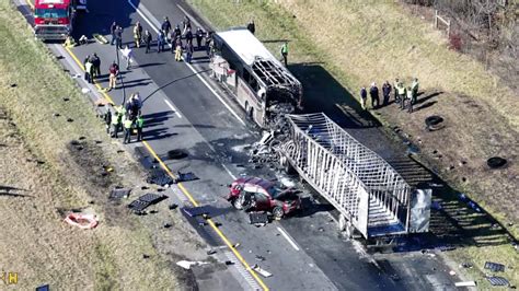 3 dead, 15 hospitalized when bus carrying students and truck crash on Ohio highway, officials say