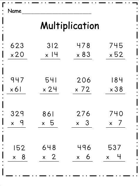 3 Digit By 1 Digit Multiplication Math With Three Digit By One Digit Multiplication - Three Digit By One Digit Multiplication