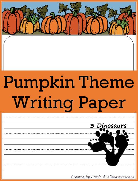 3 Dinosaurs Pumpkin Themed Writing Papers Pumpkin Writing Paper Printable - Pumpkin Writing Paper Printable
