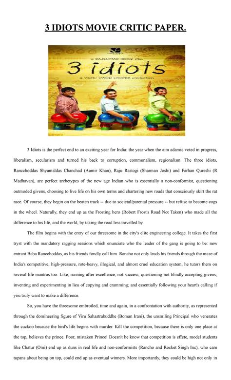 3 idiots summary of the story