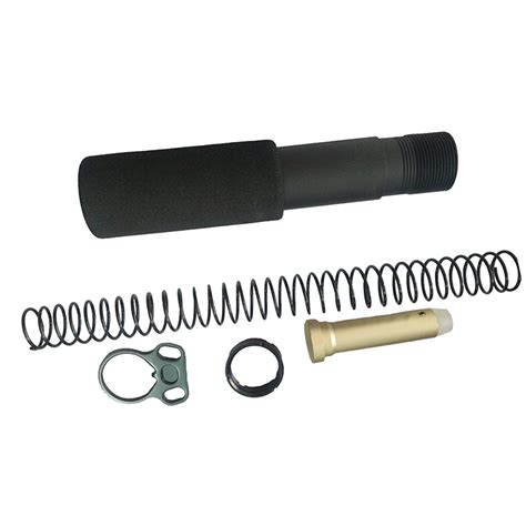 3 inch buffer tube. Length: 3.5” estimate depending on the lower. Included: Steel Castle Nut. Steel End Plate. Steel Buffer Tube Cap. Aluminum Stubby Buffer Tube. Steel Bolt Carrier Insert. Steel Guide Rod Assembly. Steel Proprietary Recoil Spring * Color May Vary Slightly from Picture Posted 