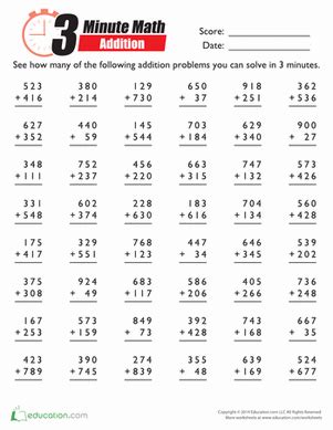 3 Minute Math Drill Addition Interactive Worksheet Education Minute Math Worksheet 3rd Grade - Minute Math Worksheet 3rd Grade