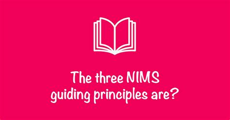 3 nims guiding principles. User: The three NIMS guiding principles are: Weegy: The three NIMS guiding principles are: Flexibility, standardization, unity of effort. Score 1 User: In NIMS, resource inventorying refers to preparedness activities conducted _____ (of) incident response. Weegy: In NIMS, resource inventorying refers to preparedness activities … 