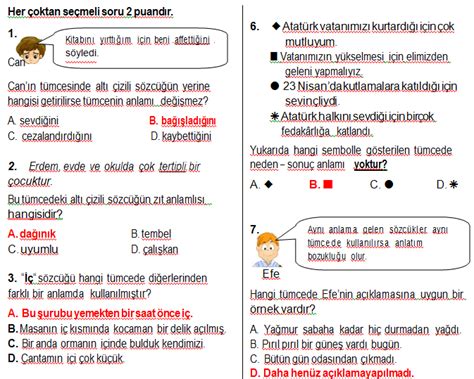 3 sınıf türkçe 1 yazılı
