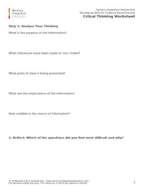 3 Steps Critical Thinking Worksheet