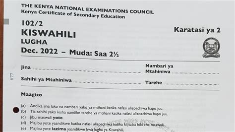 Read 3 2 Kiswahili 102 3 2 1 Kiswahili Paper 1 102 1 For 