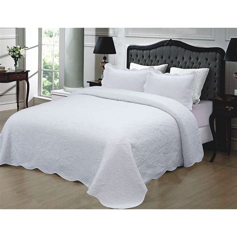 3-Piece White Textured Cotton King Coverlet Set