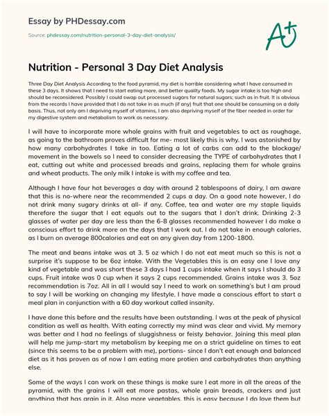 Download 3 Day Diet Analysis Paper 