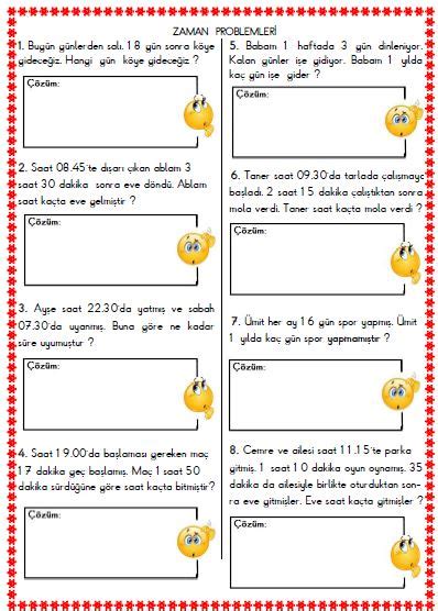 3. Sınıf Matematik Zaman Problemleri Etkinliği 5. 
