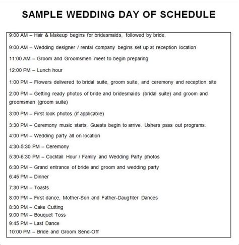 30  Wedding Schedule Templates Samples DOC PDF PSD Free