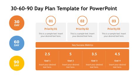 30 60 90 plan template. Template 3: 30-60-90 Sales Plan Gantt Chart. Use this Gantt Chart template to implement your 30-60-90-day plan. Showcase with clarity the beginning and end of your tasks (and, therefore, their duration) with this PPT Slide. Download this presentation template now to keep your team informed on the sales plan … 