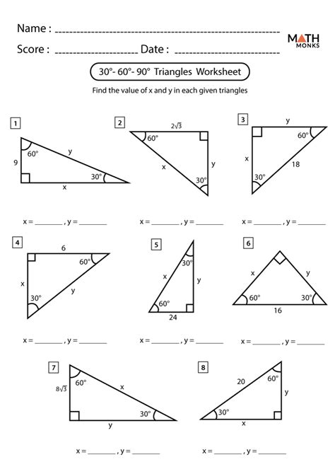 30 60 90 Triangle Printable Worksheet Purposegames Worksheet 1 30 60 90 Triangles - Worksheet 1 30 60 90 Triangles