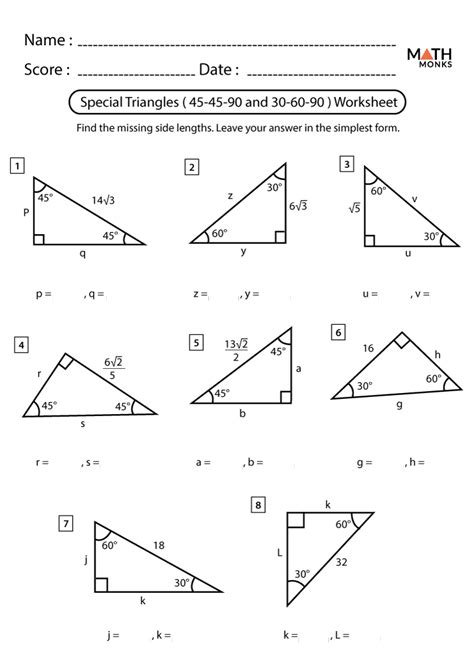 30 60 90 Triangles Worksheets Kiddy Math Worksheet 1 30 60 90 Triangles - Worksheet 1 30 60 90 Triangles