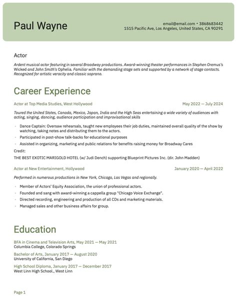 30 Actor Resume Examples (PDF Format) | 2026 - muktibox.com