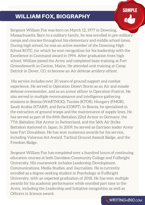 30 Army Board Bio Example Simple Template Design