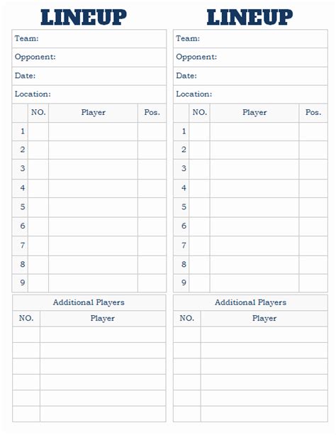 30 Baseball Line Up Card Example Document Template