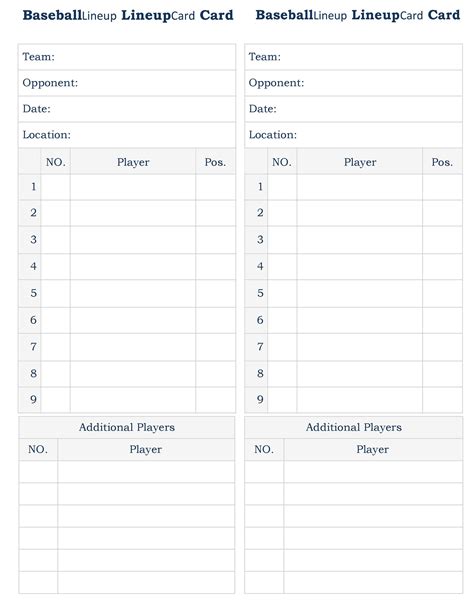 30 Baseball Lineup Cards Example Document Template