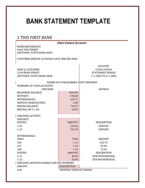 30 Free Fake Bank Statement Example Document Template Document