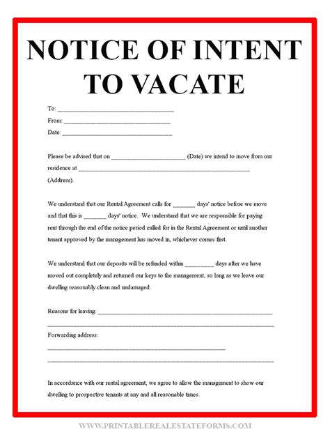 30 Intent to Vacate Apartment Example Document Template
