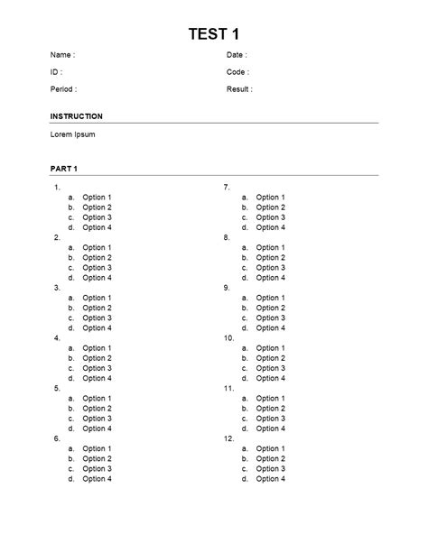 30 Matching Test Template Microsoft Word Simple Template Design