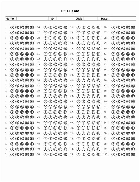 30 Multiple Choice Answer Sheet