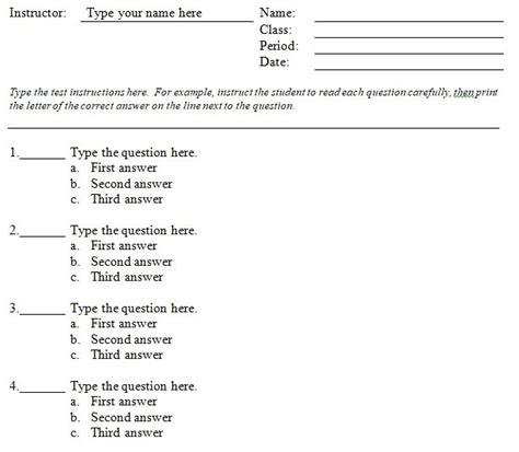 30 Multiple Choice Test Template