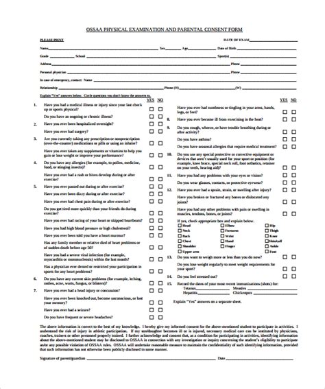 30 Printable Physical Exam forms Example Document Template