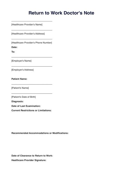 30 Return to Work Doctor Note Example Document Template