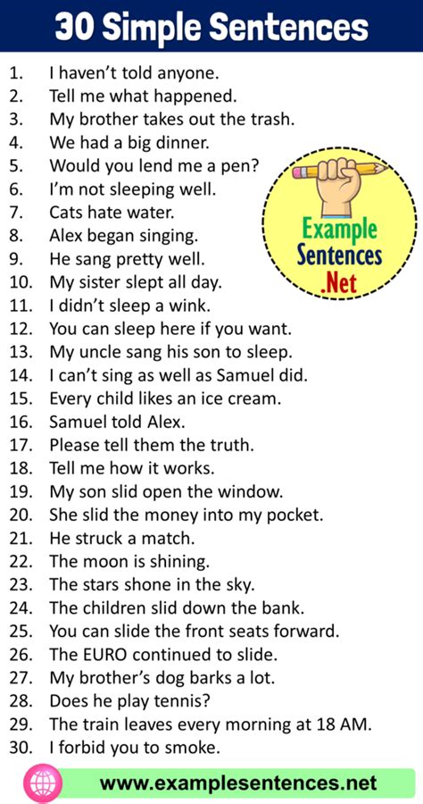 30 Simple Sentences Examples, 30 Example of Simple Sentence Example