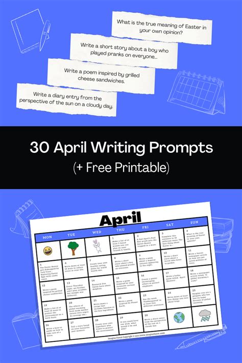 30 April Writing Prompts Free Calendar Printable Imagine Writing Prompts Calendar - Writing Prompts Calendar