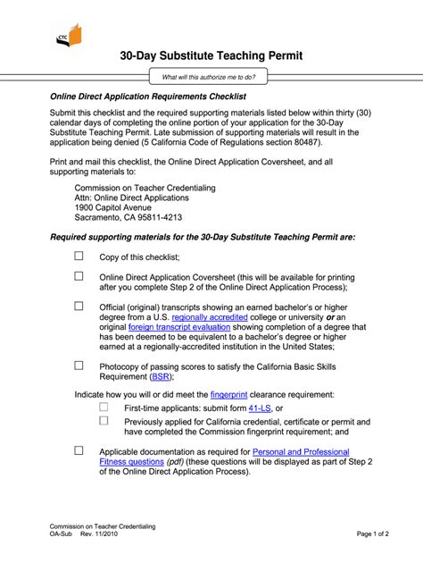 30 day substitute teaching permit. The emergency 30-day Substitute Teaching Permit authorizes the holder to serve as a day-to-day substitute teacher in any classroom, including preschool, kindergarten and … 