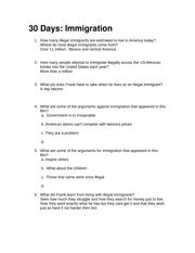 30 Days Immigration Worksheet Answers   30 Days Immigration Worksheet Docx Course Hero - 30 Days Immigration Worksheet Answers