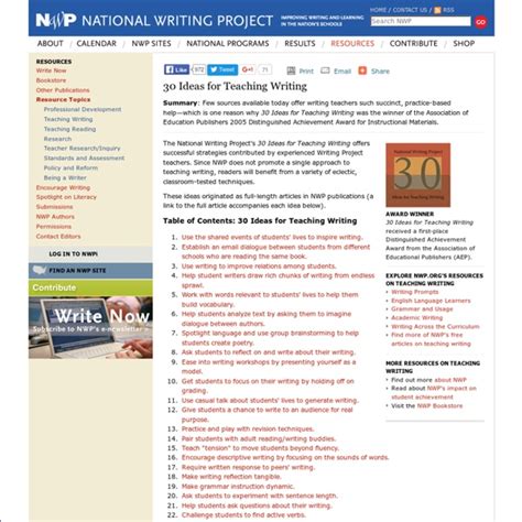 30 Ideas For Teaching Writing National Writing Project Middle School Writing Activities - Middle School Writing Activities