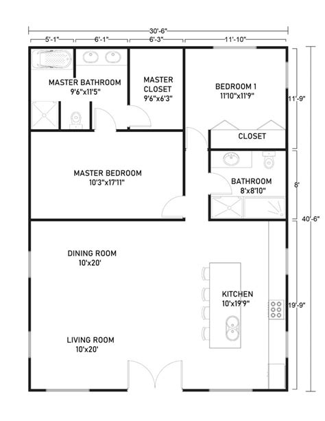 1,800 Sq. Ft. Barndominium with Vaulted Ceilings - Main F