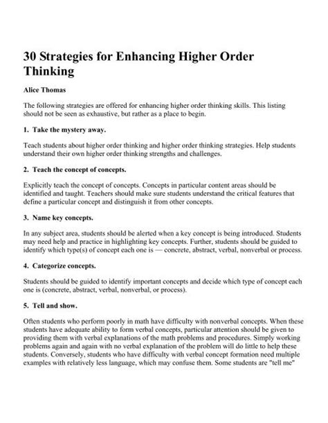 Download 30 Strategies For Enhancing Higher Order Thinking 