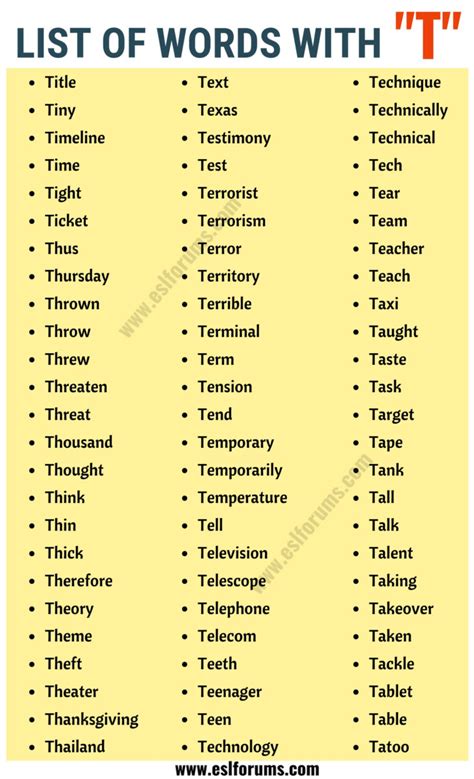 3000+ Words that Start with T Useful T Words in English ESL Forums