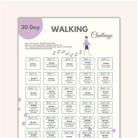 30Day Walking Challenge with Printable Tracking Chart Walking