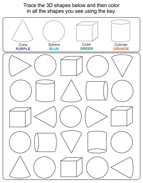 31 KINDERGARTEN 3 D SHAPES WORKSHEETS