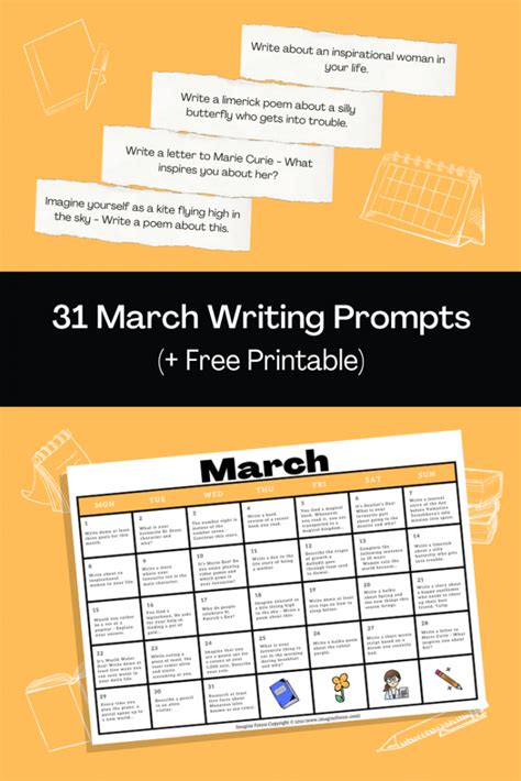 31 March Writing Prompts Free Calendar Printable Imagine Writing Prompts Calendar - Writing Prompts Calendar