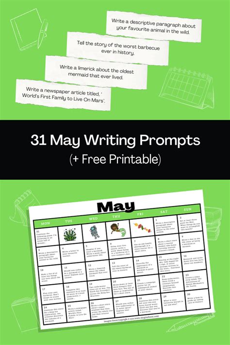 31 May Writing Prompts Free Calendar Printable Imagine Writing Prompts Calendar - Writing Prompts Calendar