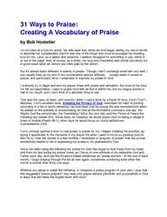 31 Ways To Praise Creating A Vocabulary Of Praise