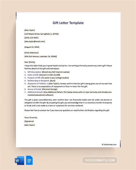 32 Best Gift Letter Templates And Examples Word Pdf Doc Formats