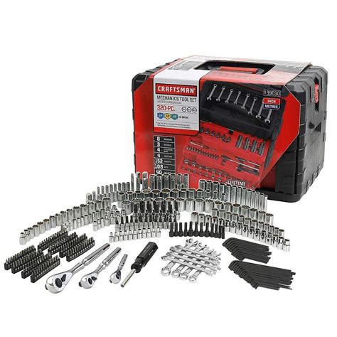 1/4", 3/8", 1/2" Drive Ratchets|Inch & Metric Sizes|152 Sockets|8 Combination Wrenches|Case Included. Another Job Done. You work hard to make sure everything works like it should and this Craftsman 320-piece mechanic's tool set helps you get the job done. . 