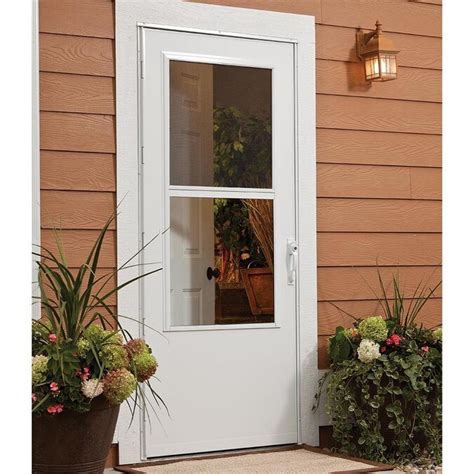 EMCO 32 in. x 78 in. White Universal 3/4-Light Aluminum Storm Door with Black Hardware. Add to Cart. Compare. More Options Available $ 248. 00 (5) Model# 96016. Andersen. 200 Series 32 in. x 78 in. White Universal 3/4 Light Mid-View Aluminum Storm Door with Black Handleset. Add to Cart. Compare.. 