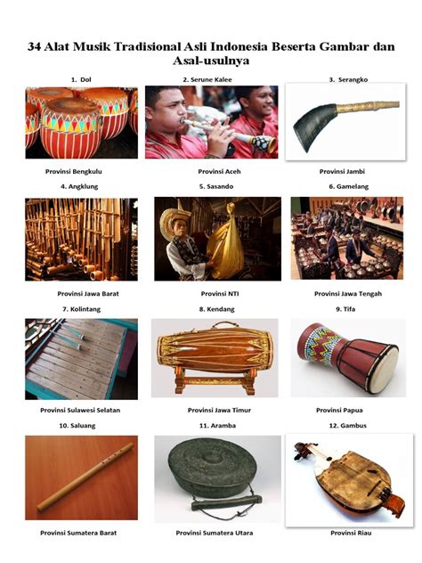 34 Alat Musik Tradisional Asli Indonesia Beserta Gambar dan