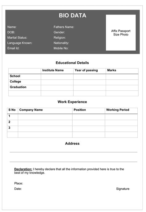 35 Simple Job Bio Data Formats PDF Word Free Download Sample Biodata