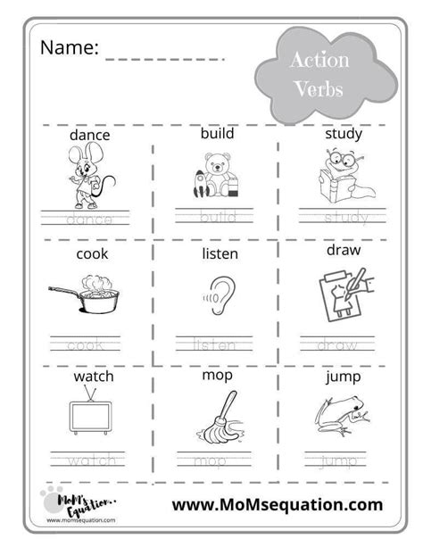 36 Action Verbs Learn Amp Trace Worksheets For Action Verb Worksheets For Kindergarten - Action Verb Worksheets For Kindergarten